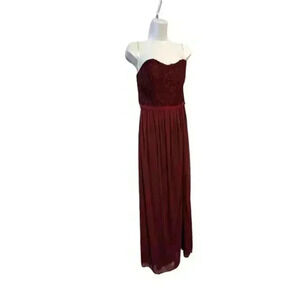 𝅺david's Bridal‎ Maxi Long Strapless Lace Wine Bridesmaid Size 6